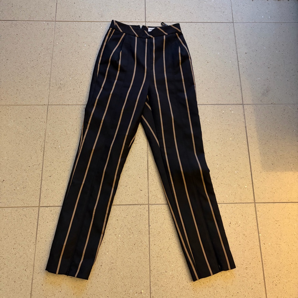 Self-Portrait Black and Tan Striped Cropped Pants